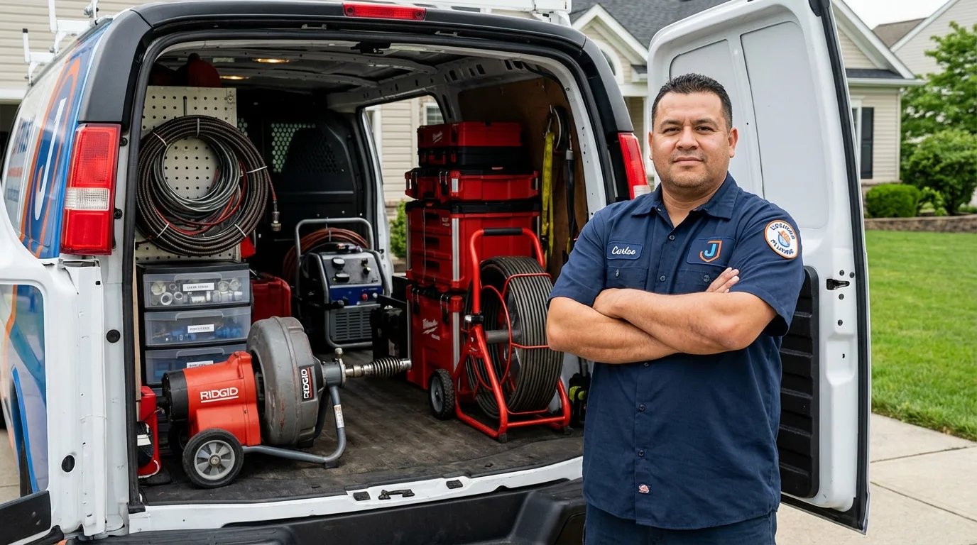 Professional drain cleaning equipment and Johns Plumbing LLC plumber in Maple Lake