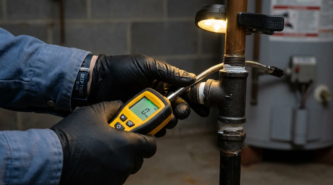 Gas leak detection with electronic sniffer by Johns Plumbing LLC in Maple Lake